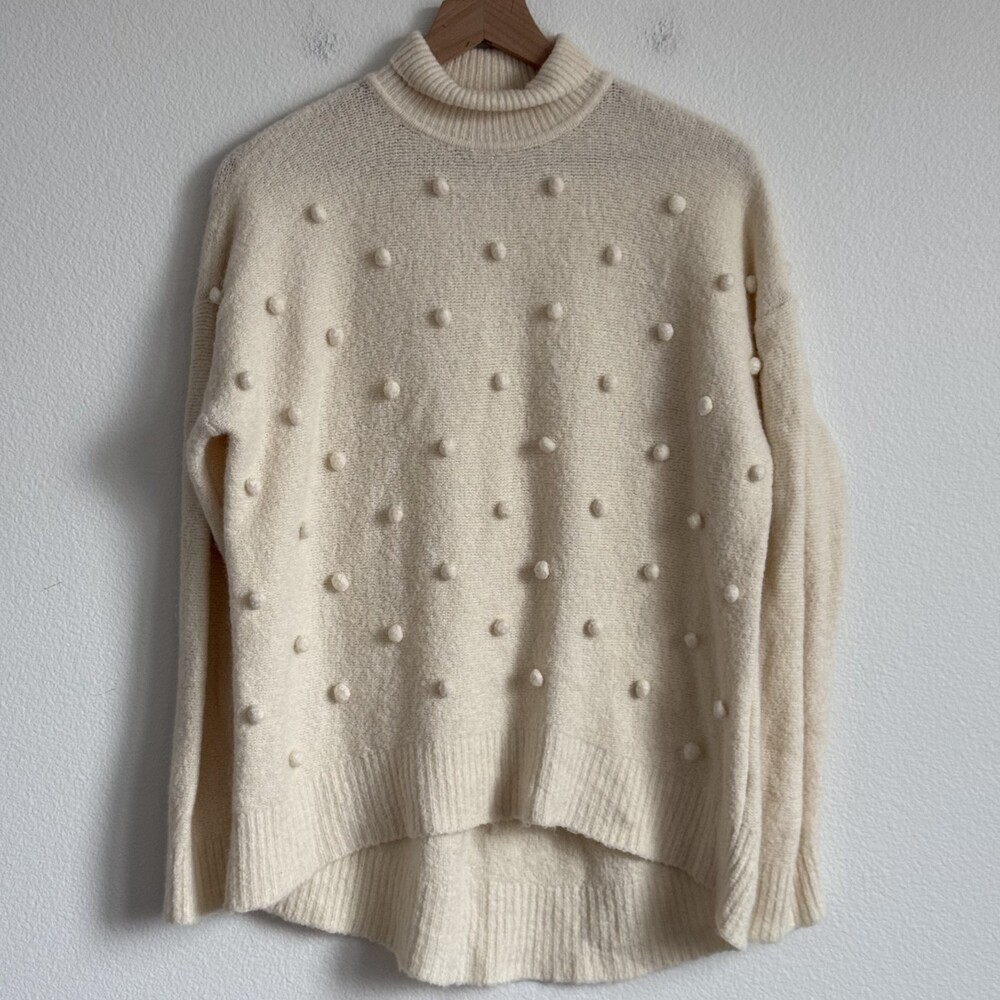 Madewell Bobble Pom Pom Sweater Cream Ivory Slouchy Knit Coastal Grandmother M - Picture 2 of 6